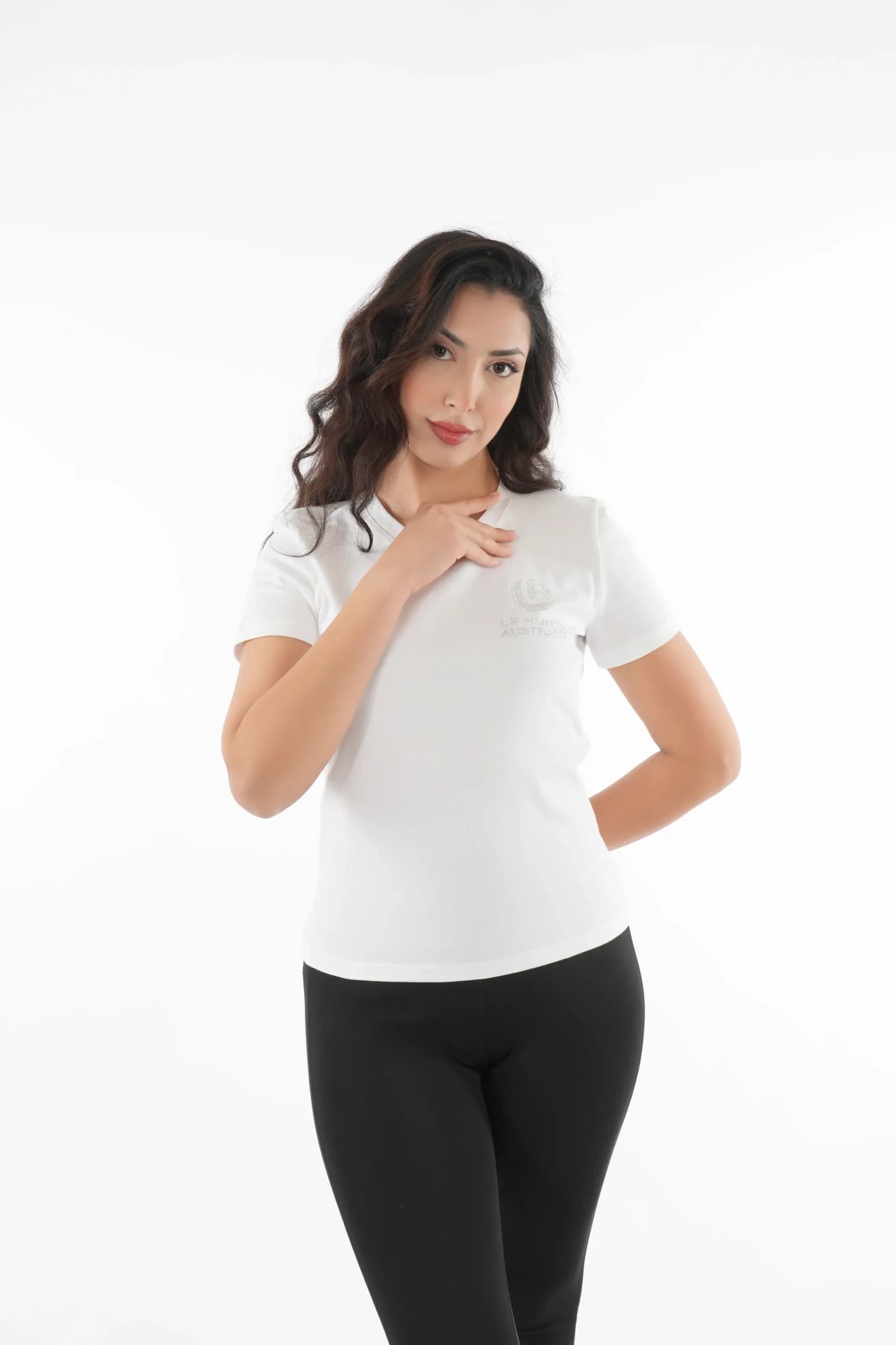 Rhinestone Logo V-Neck Tee - Short Sleeve Top