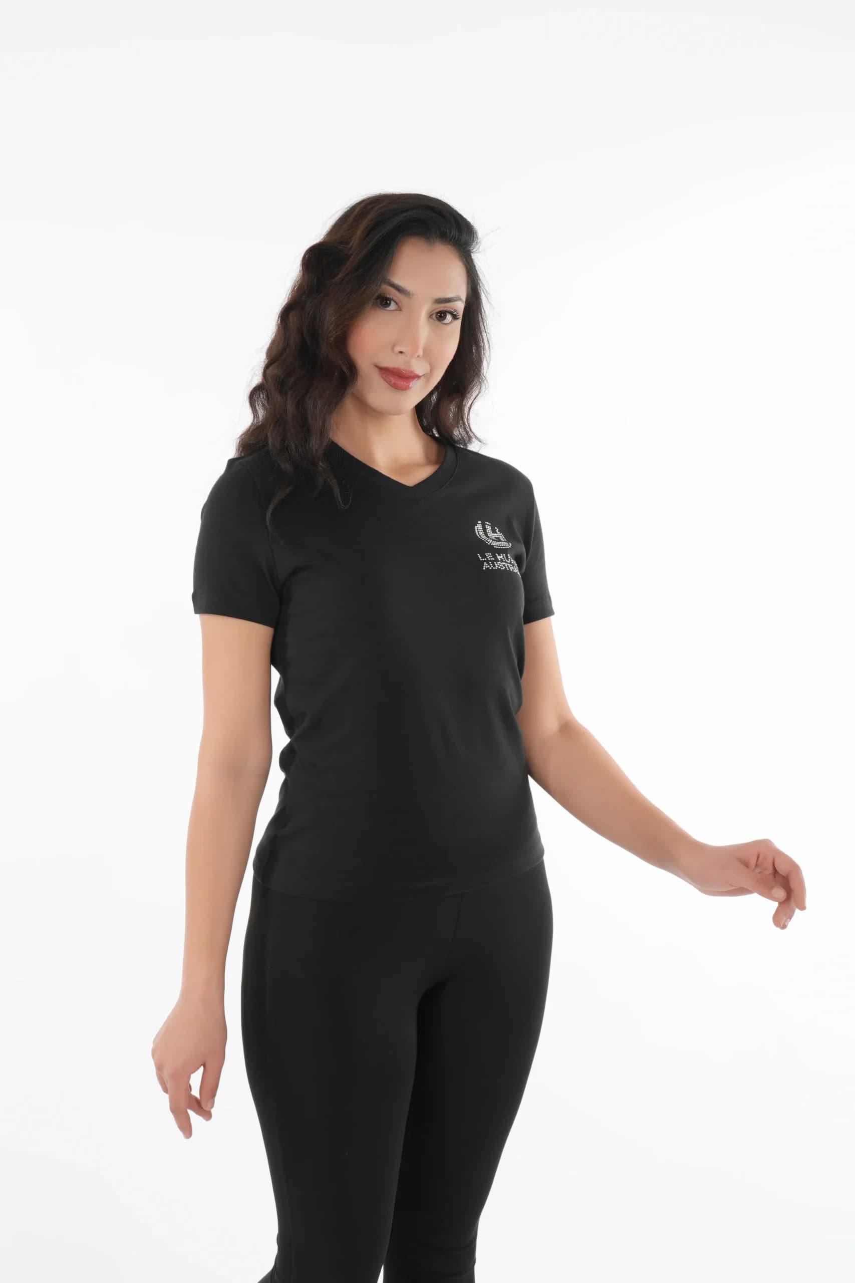 Rhinestone Logo V-Neck Tee - Short Sleeve Top view 3