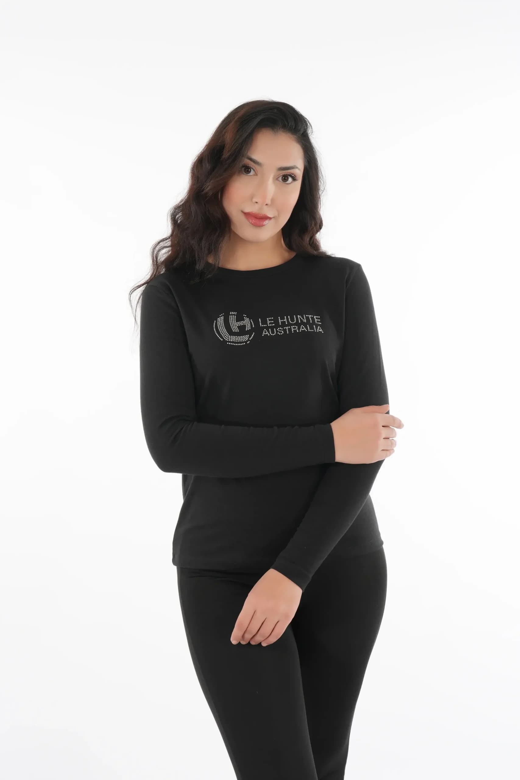 Rhinestone Logo Fitted Long Sleeve - Crew Neck Top view 2