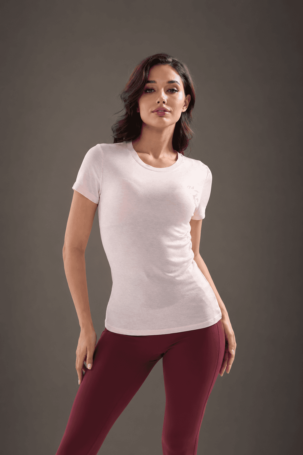 Lyocell Wool Blend Fitted Tee - Crew Neck Short Sleeve Top