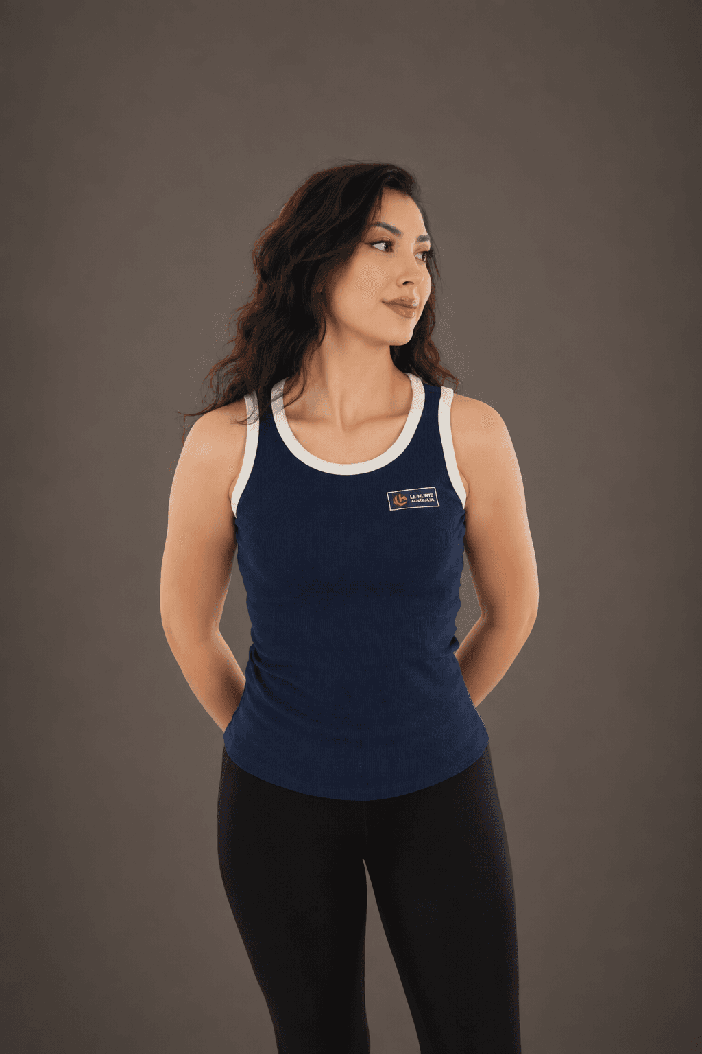 Contrast Trim Ribbed Active Singlet - Tank Top view 2