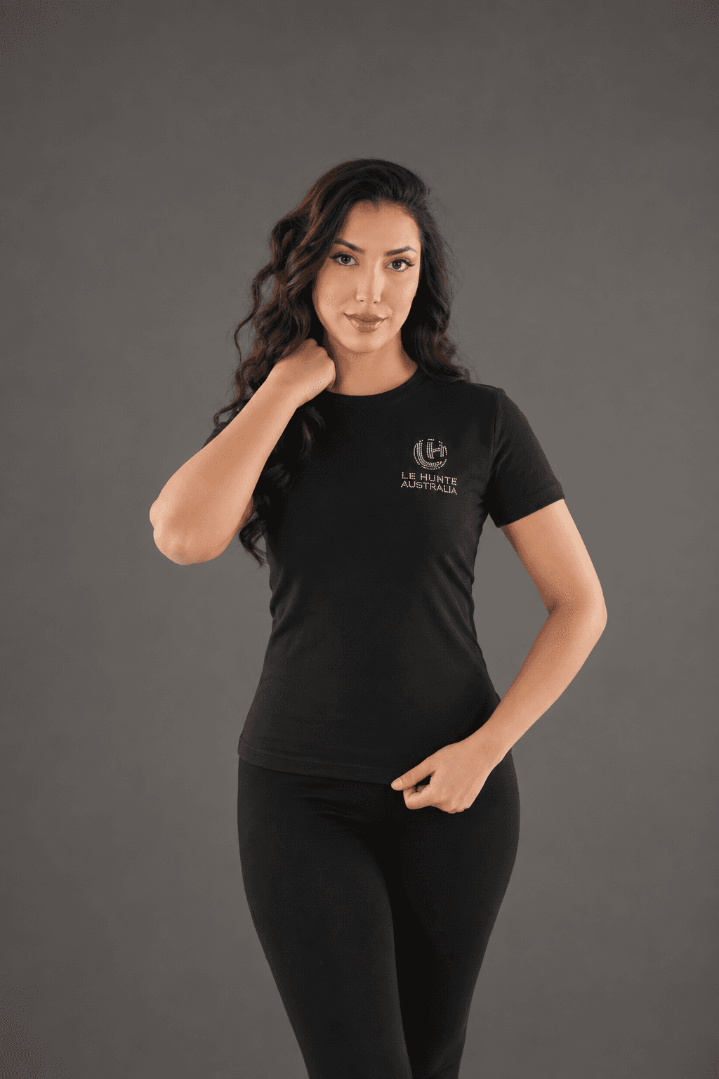 Rhinestone Logo Fitted Tee - Crew Neck Short Sleeve Top