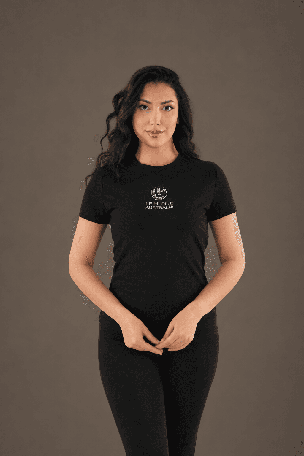 Women's Rhinestone Crew Neck T-Shirt – Fitted Crystal Logo Tee