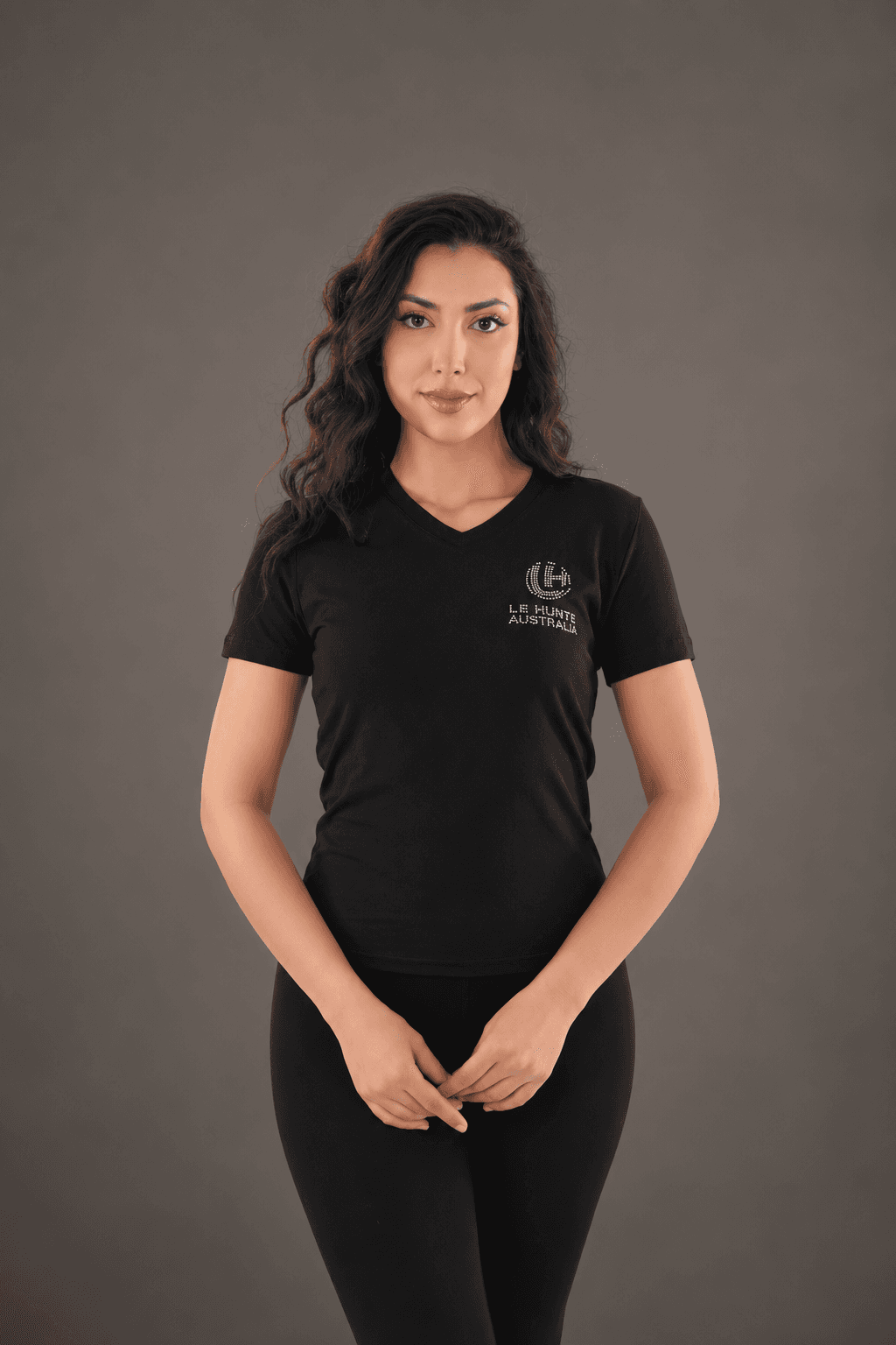 Rhinestone Logo V-Neck Tee - Short Sleeve Top